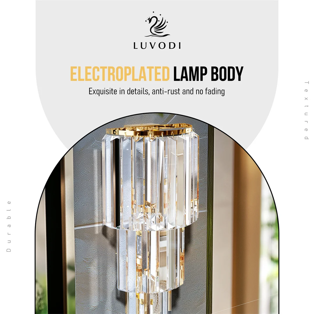 LUVODI Modern Crystal Wall Lamp 3-Layer Wall Crystal Sconce Light E14 Led Corn Lights