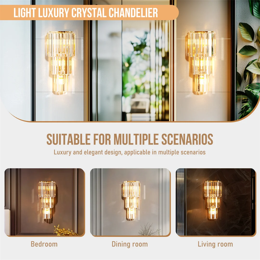 LUVODI Modern Crystal Wall Lamp 3-Layer Wall Crystal Sconce Light E14 Led Corn Lights