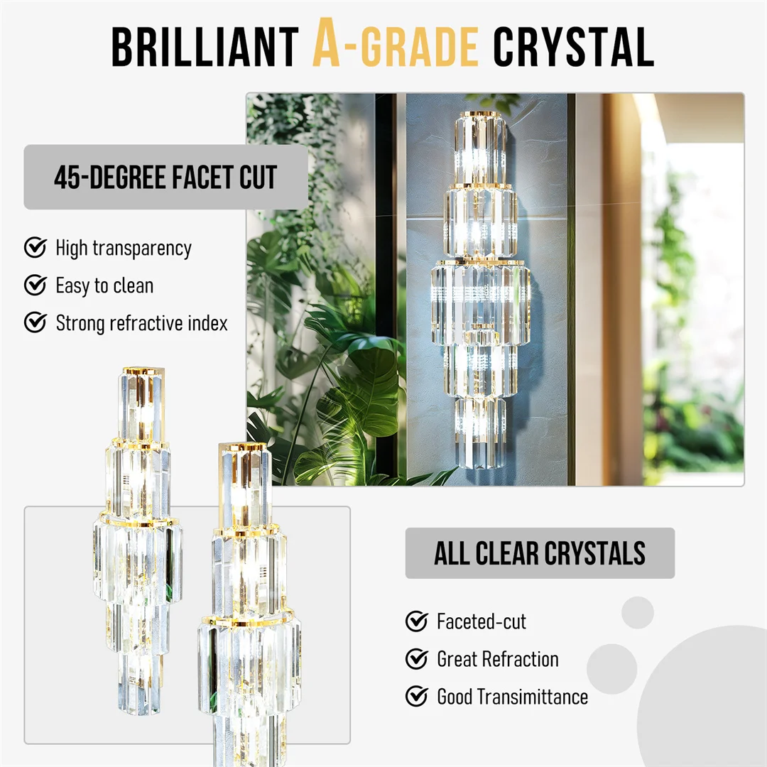 LUVODI Modern Crystal Wall Lamp 3-Layer Wall Crystal Sconce Light E14 Led Corn Lights