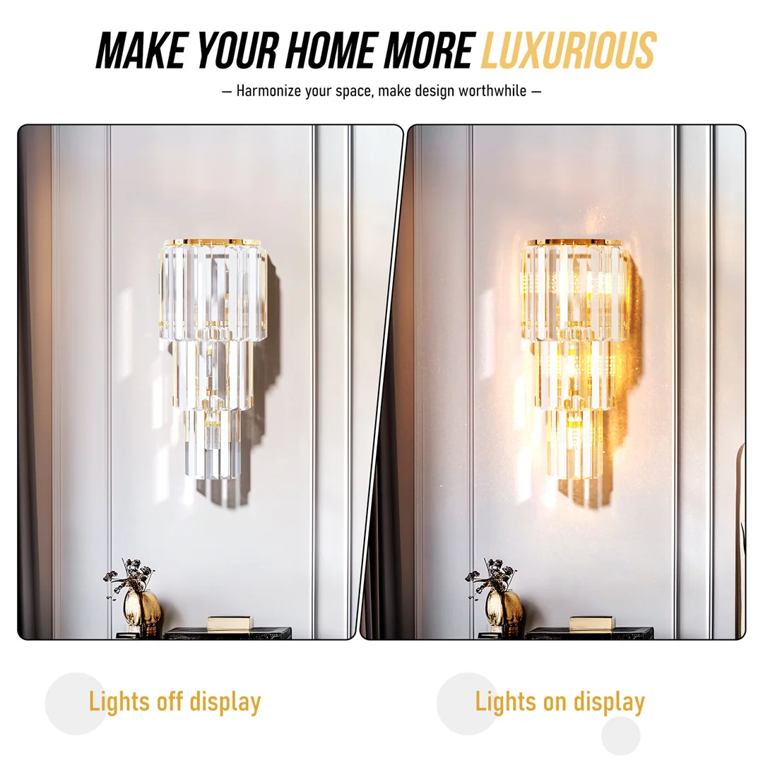 LUVODI Modern Crystal Wall Lamp 3-Layer Wall Crystal Sconce Light E14 Led Corn Lights
