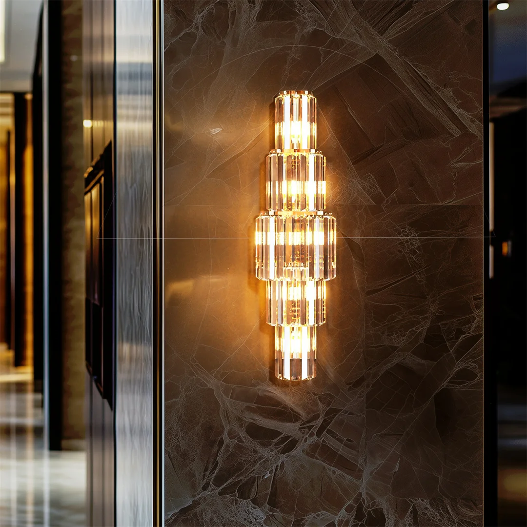 LUVODI Modern Crystal Wall Lamp 3-Layer Wall Crystal Sconce Light E14 Led Corn Lights