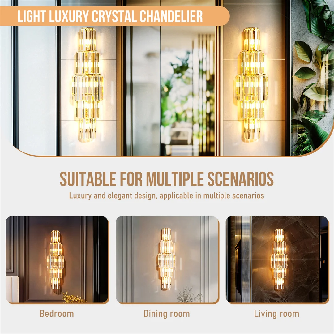 LUVODI Modern Crystal Wall Lamp 3-Layer Wall Crystal Sconce Light E14 Led Corn Lights