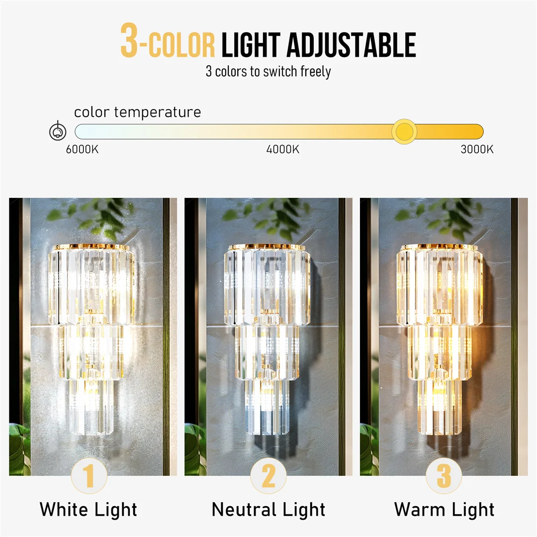 LUVODI Modern Crystal Wall Lamp 3-Layer Wall Crystal Sconce Light E14 Led Corn Lights