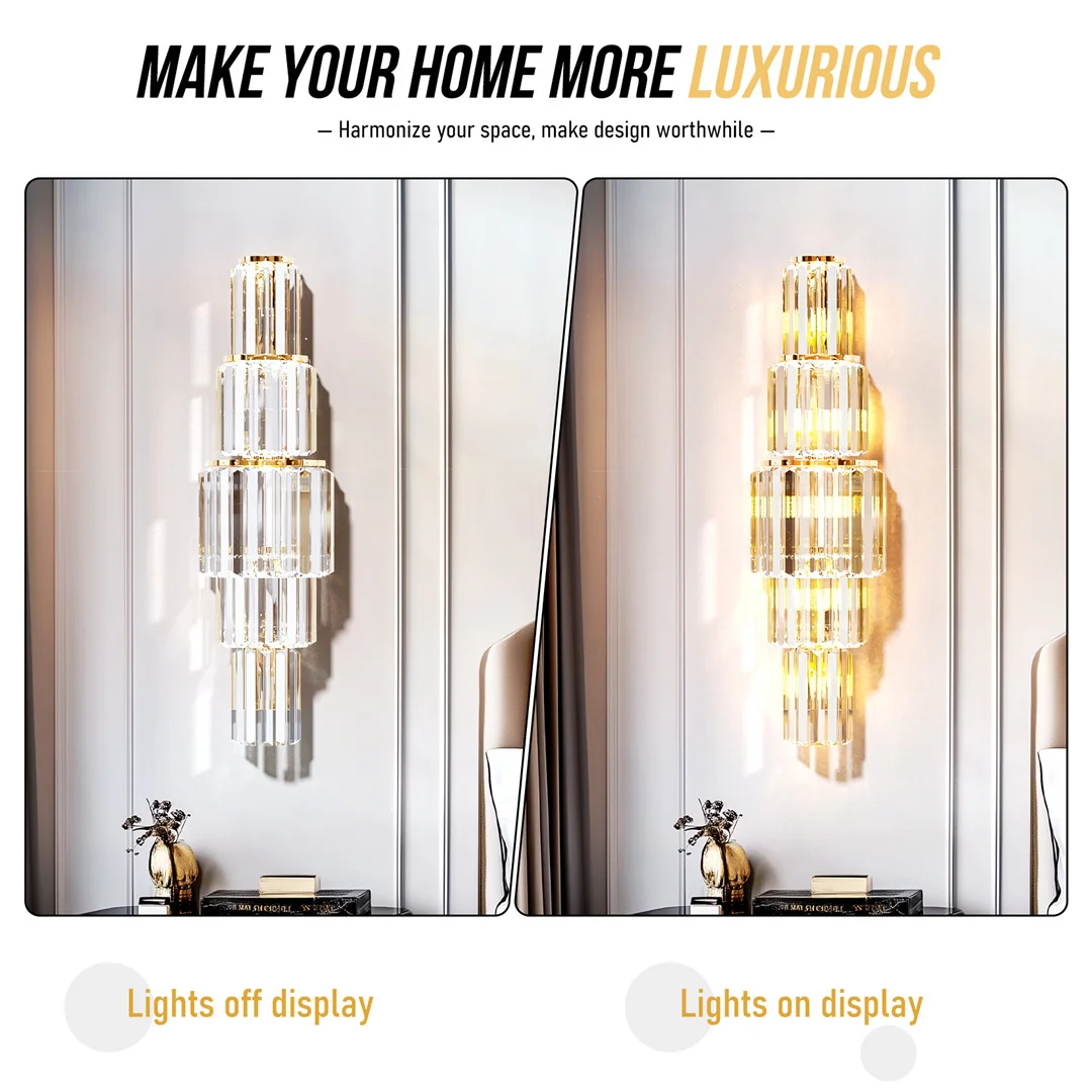 LUVODI Modern Crystal Wall Lamp 3-Layer Wall Crystal Sconce Light E14 Led Corn Lights