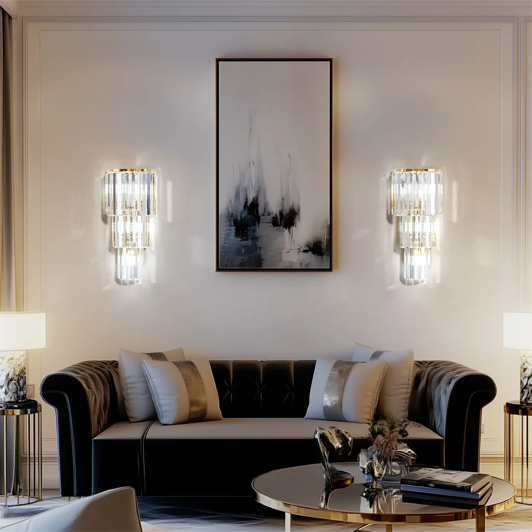 LUVODI Modern Crystal Wall Lamp 3-Layer Wall Crystal Sconce Light E14 Led Corn Lights