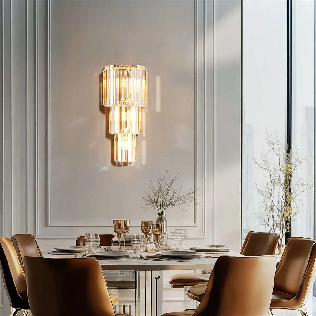 LUVODI Modern Crystal Wall Lamp 3-Layer Wall Crystal Sconce Light E14 Led Corn Lights