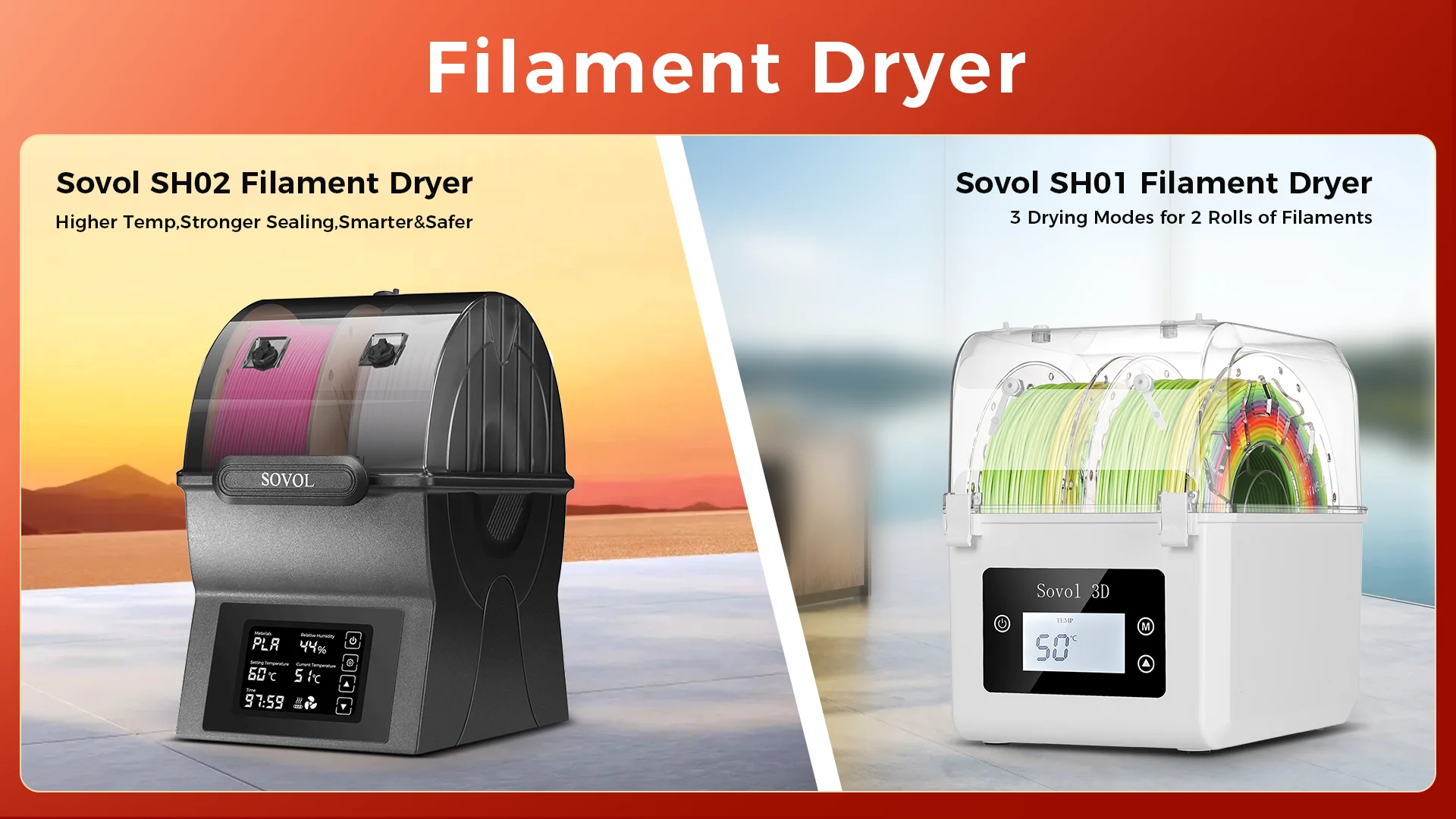 Sovol Filament Dryer SH02 Dry Box Filament Sealed Storage Box 3D Printer Spool Holder with PTC Heater Filament Dehydrator