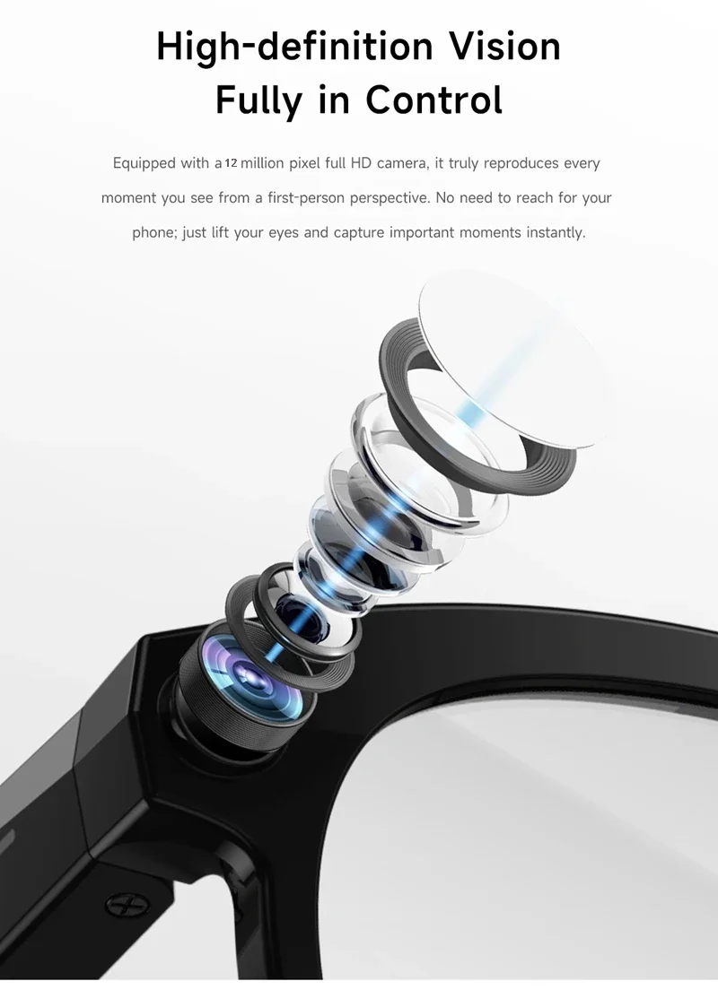 Lenovo 8K AI Smart Glasses 2026 HD Color Changing Chat GPT 1200MP Translate Camera Bluetooth Call Voice Assistant Music Control