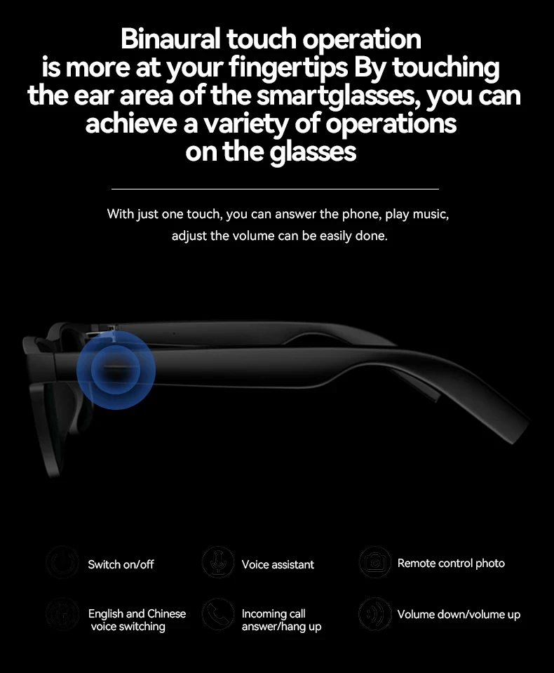 Lenovo AI Remote Control Touch Smart Glasses 8K HD Photo Camera Recording Translator Voice Assistant Music Bluetooth Sunglasses