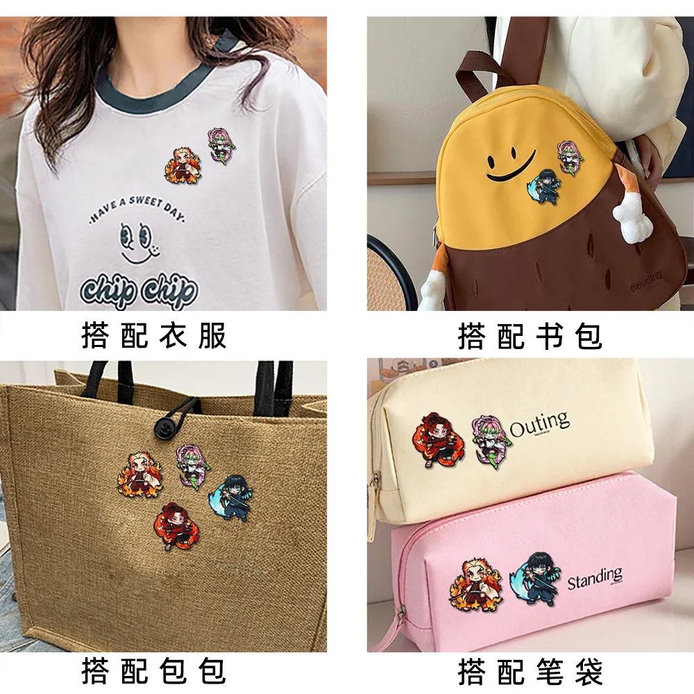 4pcs Demon Slayer Anime Cosplay Brooches Cute Character Pins Clothing Backpack Lapel Badges Jewelry Accessories Gifts
