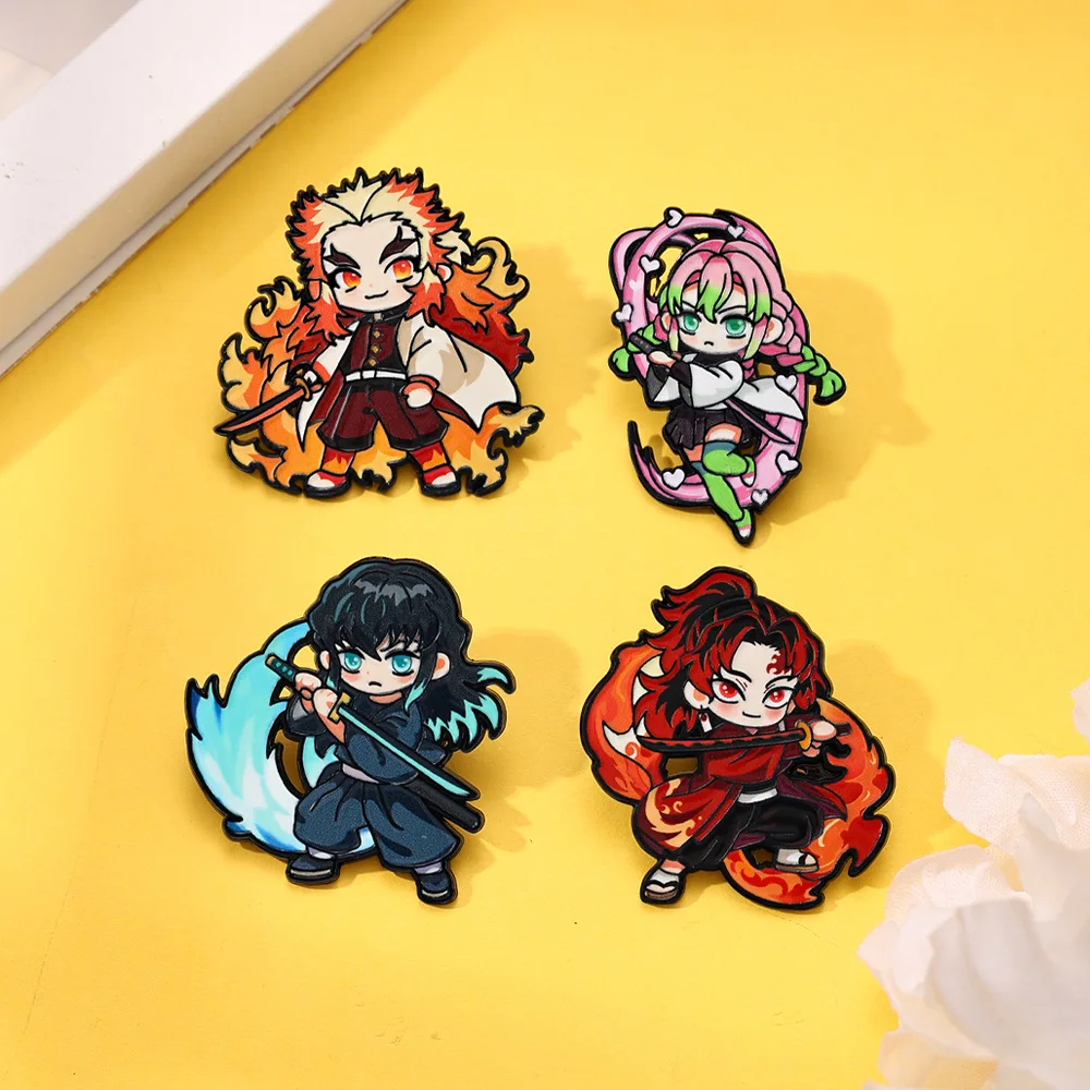 4pcs Demon Slayer Anime Cosplay Brooches Cute Character Pins Clothing Backpack Lapel Badges Jewelry Accessories Gifts