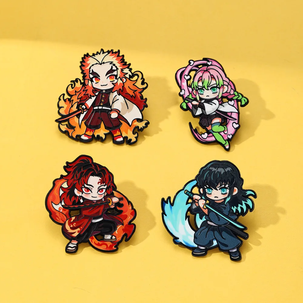 4pcs Demon Slayer Anime Cosplay Brooches Cute Character Pins Clothing Backpack Lapel Badges Jewelry Accessories Gifts
