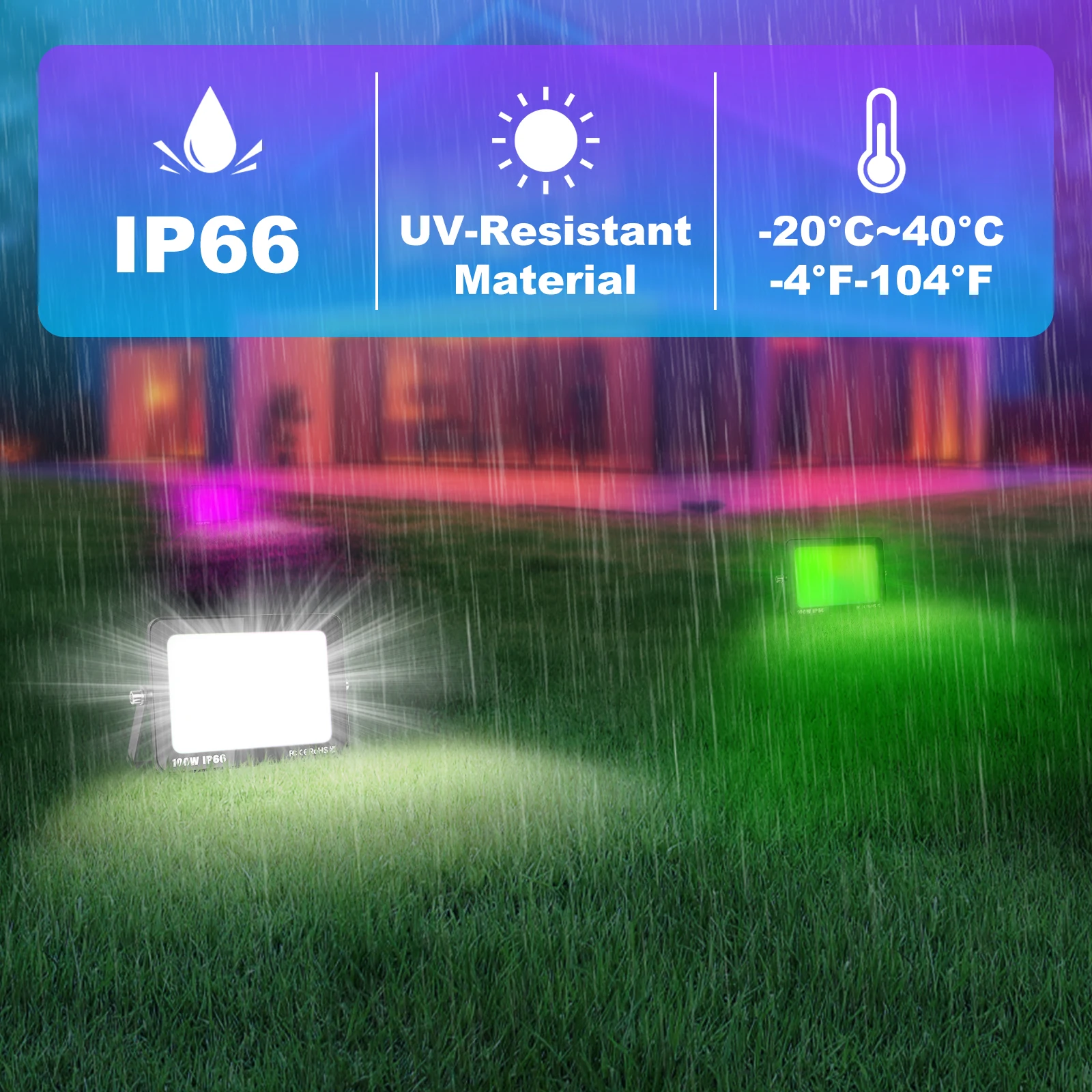 SKYWORLD APP Outdoor RGB Smart Floodlight 16 Million Colors Adjustable Color Temperature Wireless Connectivity Courtyard Lights