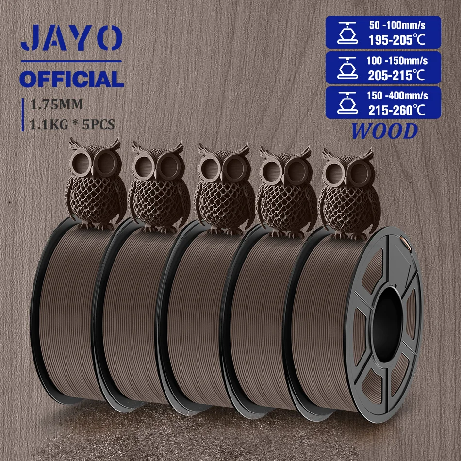 JAYO Wood PLA Filament 1.75mm 5Rolls Real Wood Fiber 3D Filament For FDM 3D Printers 15% Wood Fibers 3D printing Materials