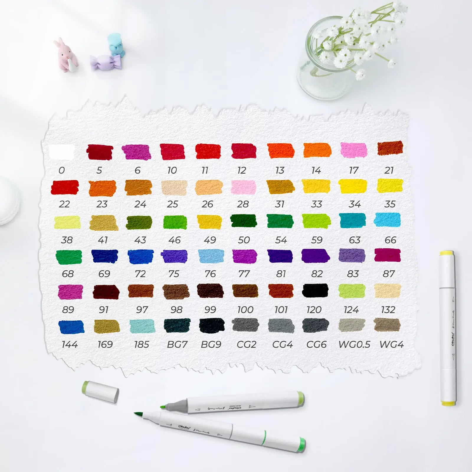 Ohuhu Markers Paper-friendly Water-based Coloring Markers 60 Colors Dual Brush Fineliner Tips Markers Coloring Books Art Markers