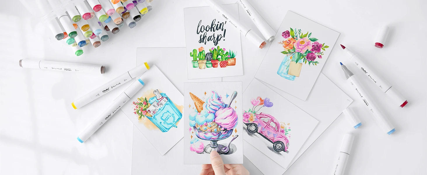 Ohuhu Markers Paper-friendly Water-based Coloring Markers 60 Colors Dual Brush Fineliner Tips Markers Coloring Books Art Markers