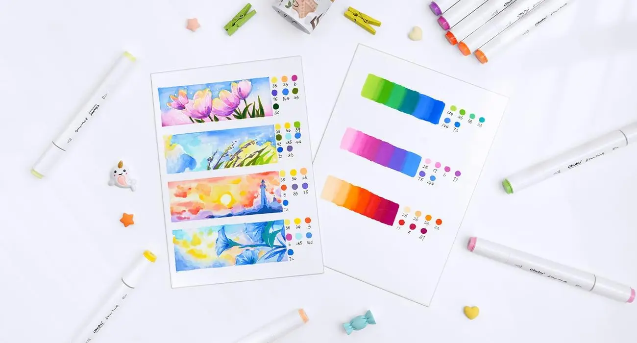 Ohuhu Markers Paper-friendly Water-based Coloring Markers 60 Colors Dual Brush Fineliner Tips Markers Coloring Books Art Markers