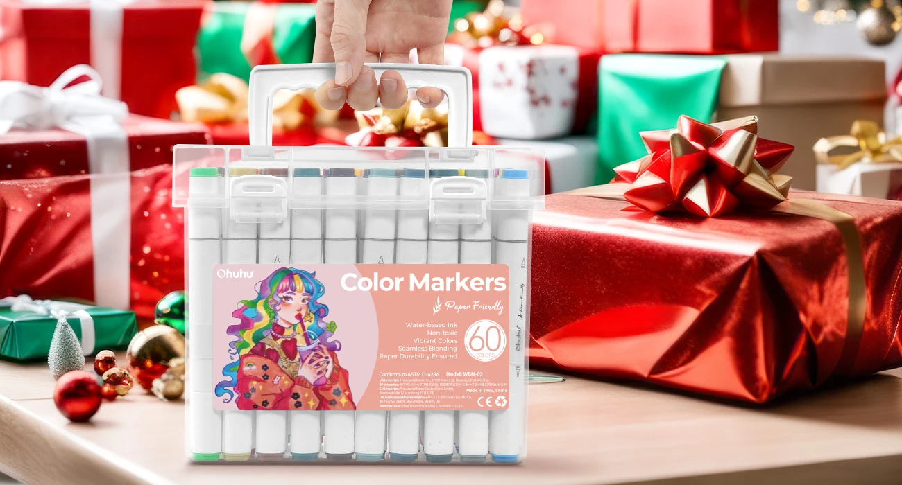 Ohuhu Markers Paper-friendly Water-based Coloring Markers 60 Colors Dual Brush Fineliner Tips Markers Coloring Books Art Markers
