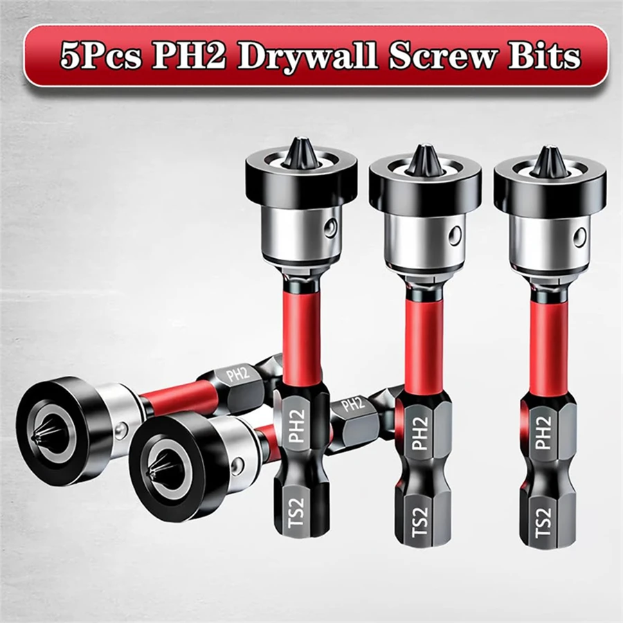 1/3/5pcs Setter Magnetic Positioning Screwdriver PH2 Bits 1/4" Hex Shank Bit Plasterboard Screws Locating Batch Head Tools