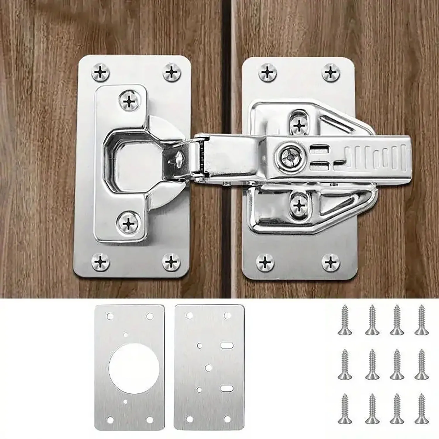 20/2Pcs Cabinet Hinge Repair Plate Kits Stainless Steel Door Hinge Mounting Plate with Holes for Home Kitchen Cupboard Furniture