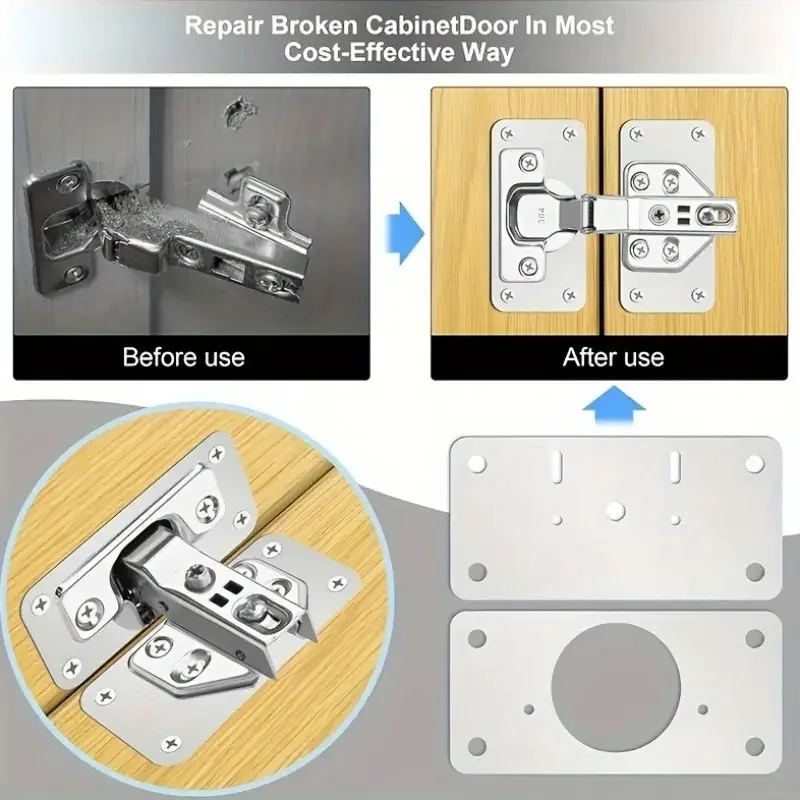20/2Pcs Cabinet Hinge Repair Plate Kits Stainless Steel Door Hinge Mounting Plate with Holes for Home Kitchen Cupboard Furniture