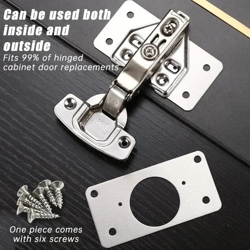 20/2Pcs Cabinet Hinge Repair Plate Kits Stainless Steel Door Hinge Mounting Plate with Holes for Home Kitchen Cupboard Furniture