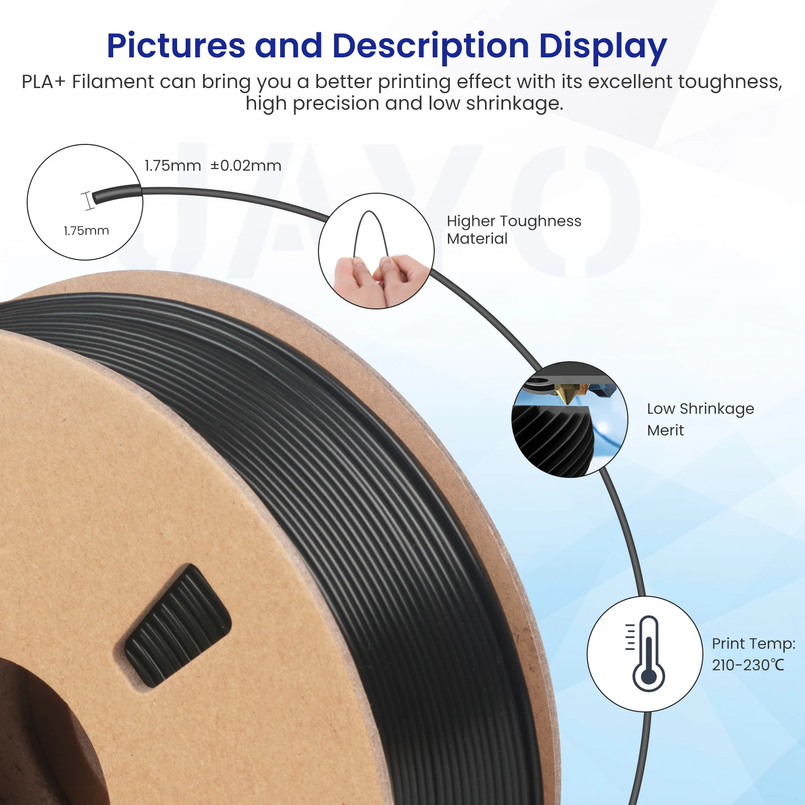 JAYO 3D PETG/PLA/PLA PLUS Filament 1.75mm PLA Filament 5 Rolls For Bambu FDM 3D Printer Neatly Wound 3D Printing Material for 3d