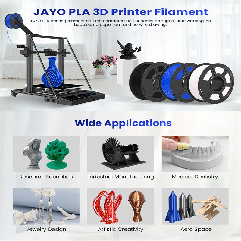 JAYO 3D PETG/PLA/PLA PLUS Filament 1.75mm PLA Filament 5 Rolls For Bambu FDM 3D Printer Neatly Wound 3D Printing Material for 3d