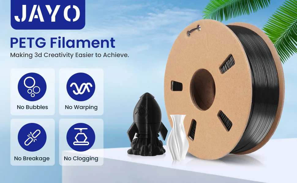 JAYO 3D PETG/PLA/PLA PLUS Filament 1.75mm PLA Filament 5 Rolls For Bambu FDM 3D Printer Neatly Wound 3D Printing Material for 3d