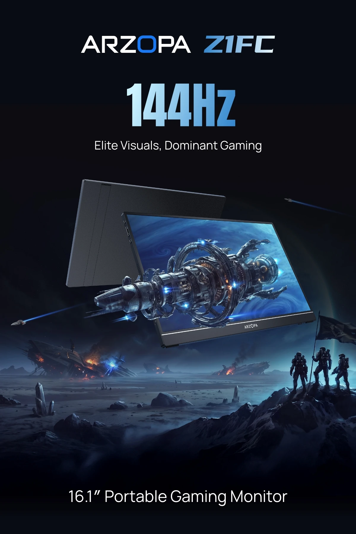 ARZOPA 16.1 Inches Portable Monitor,144Hz,100%sRGB,1080P FHD,IPS Screen, External Second Screen for Laptop/PC/PS5/Mac/Xbox Z1FC