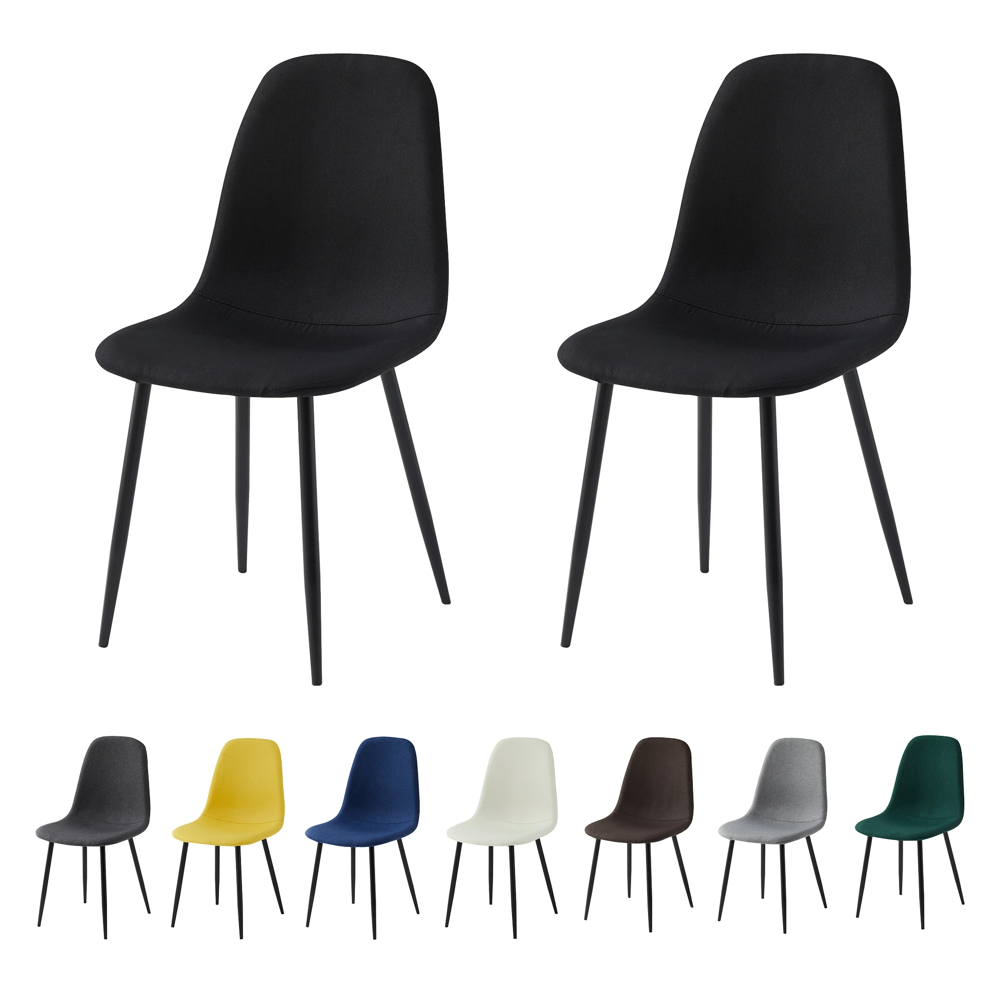 mcc direct Set of 2 Linen Fabric Dining Chairs Upholstered Seat Metal Legs for Dining Room, Living Room and Kitchen Room-Bravo