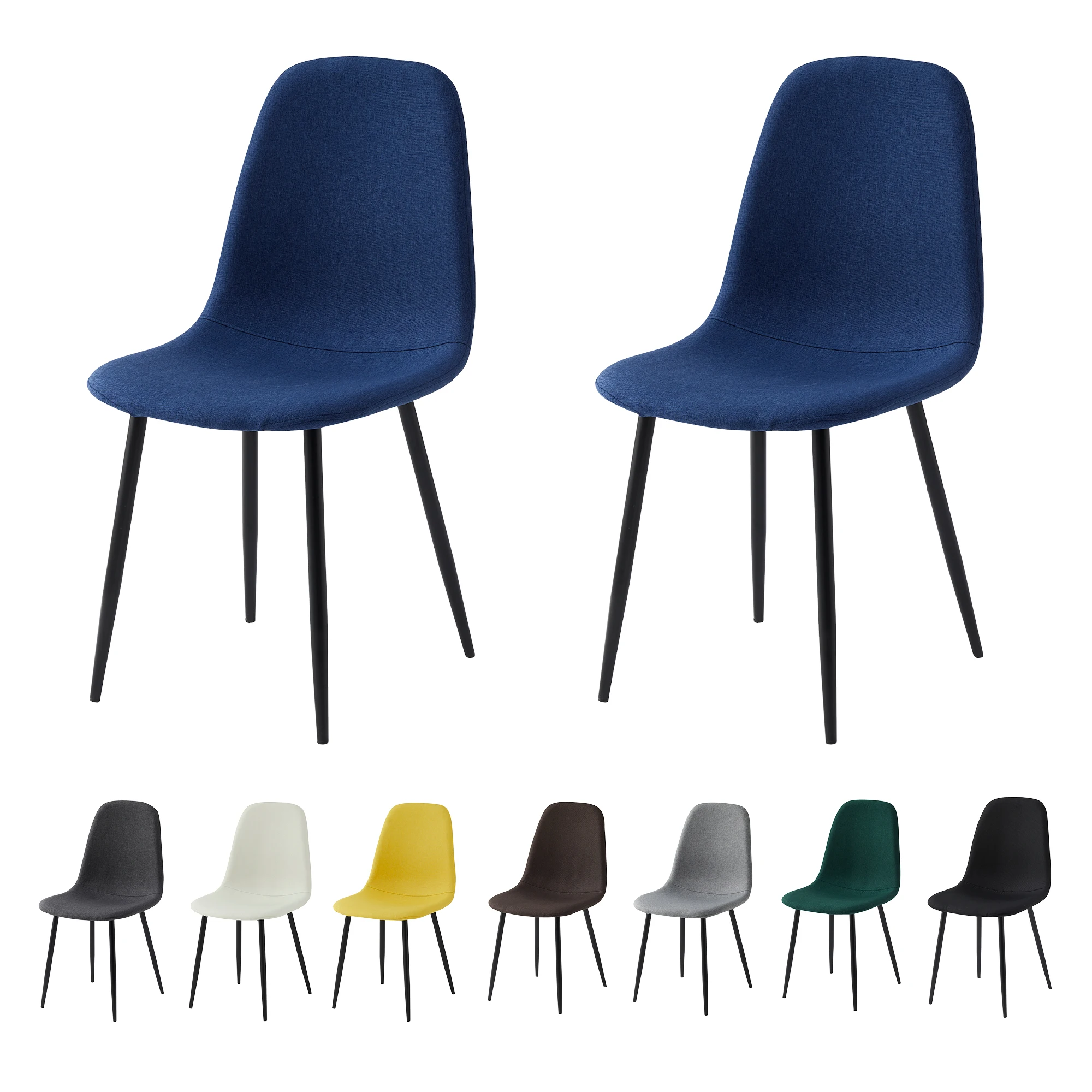 mcc direct Set of 2 Linen Fabric Dining Chairs Upholstered Seat Metal Legs for Dining Room, Living Room and Kitchen Room-Bravo