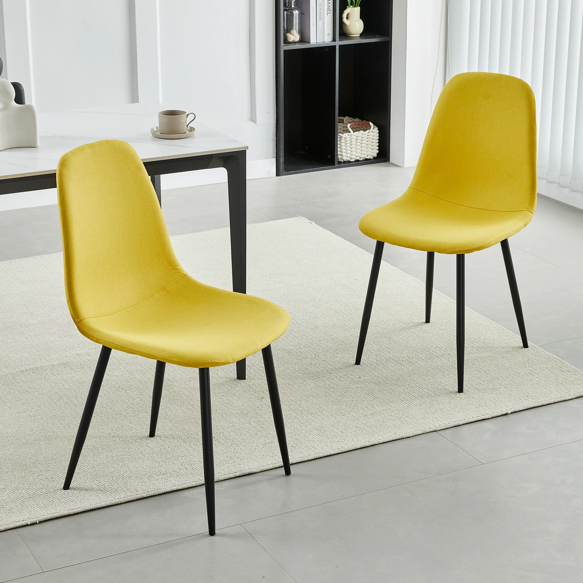 mcc direct Set of 2 Linen Fabric Dining Chairs Upholstered Seat Metal Legs for Dining Room, Living Room and Kitchen Room-Bravo