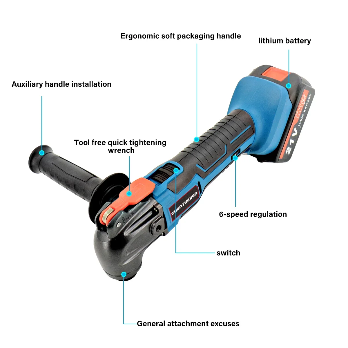 2 Batteries Multi Function Tool Electric Saw Trimmer Shovel Cutting Machine 21V 6 Speeds Sander Scraper Saw