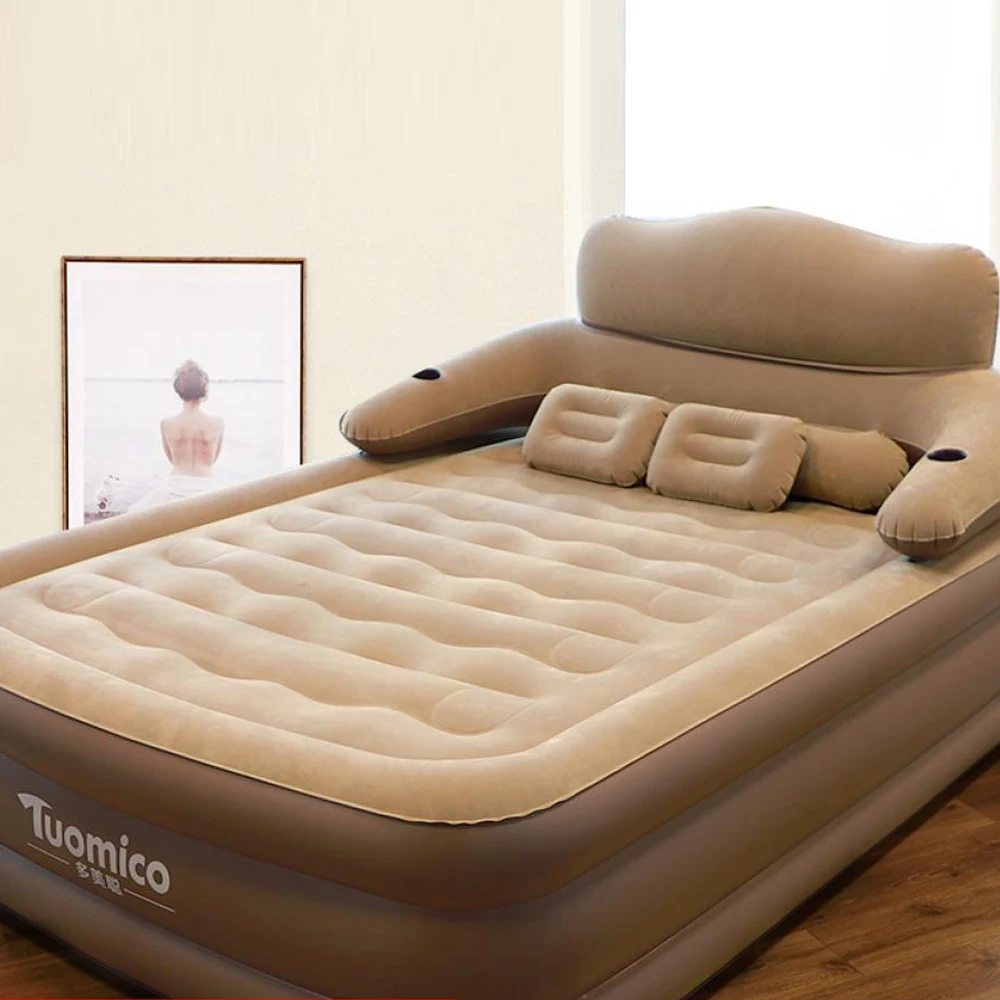2 Persons Inflatable Mattress Camping Folding Home Indoor Outdoor Air Cushion 48cm High Bed Lazy Laying Soft Skin-friendly