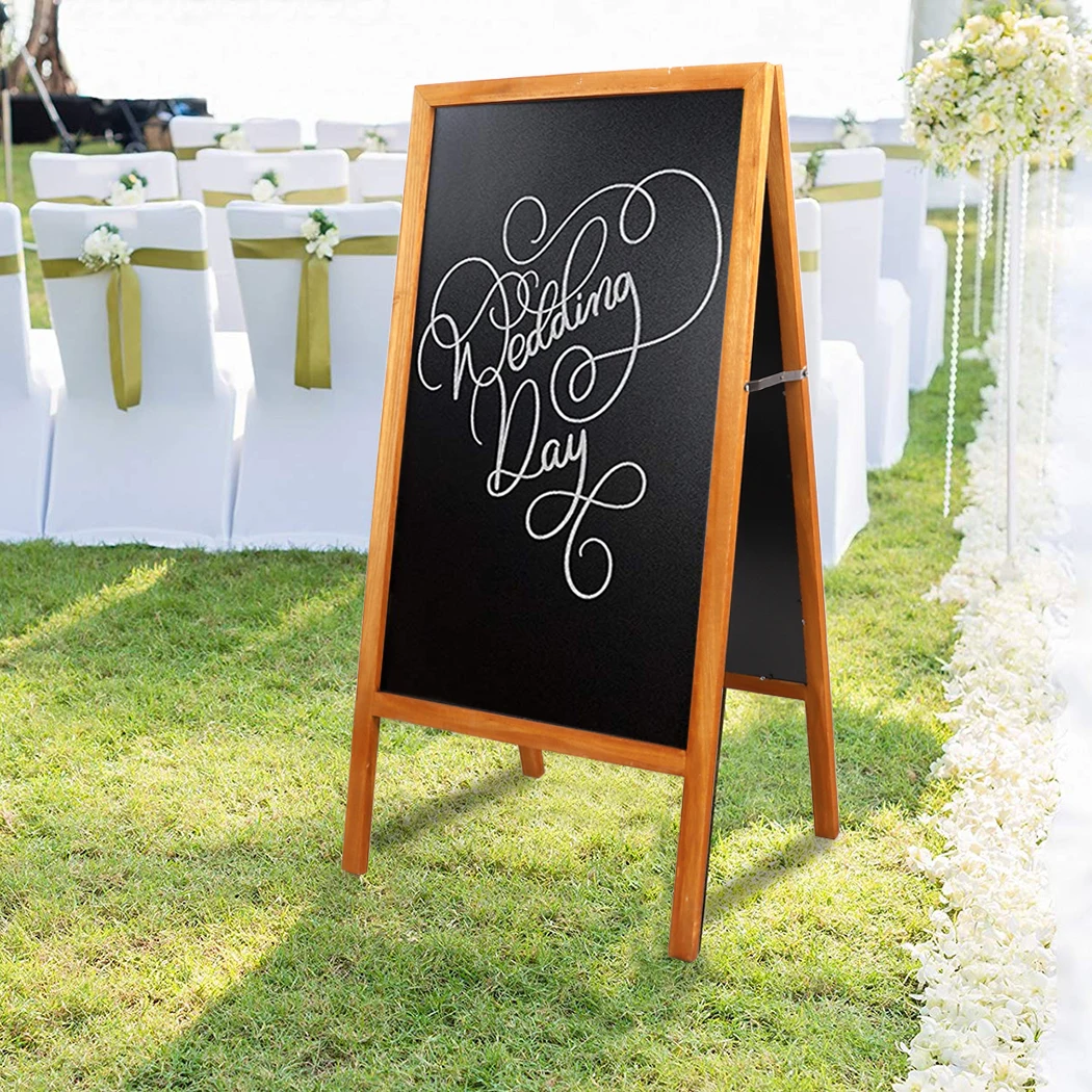 Outdoor Wooden Advertising Board Magnetic Double Sided Blackboard Chalkboard Display Stand Wood Easel with 2 Cleaning Cloths