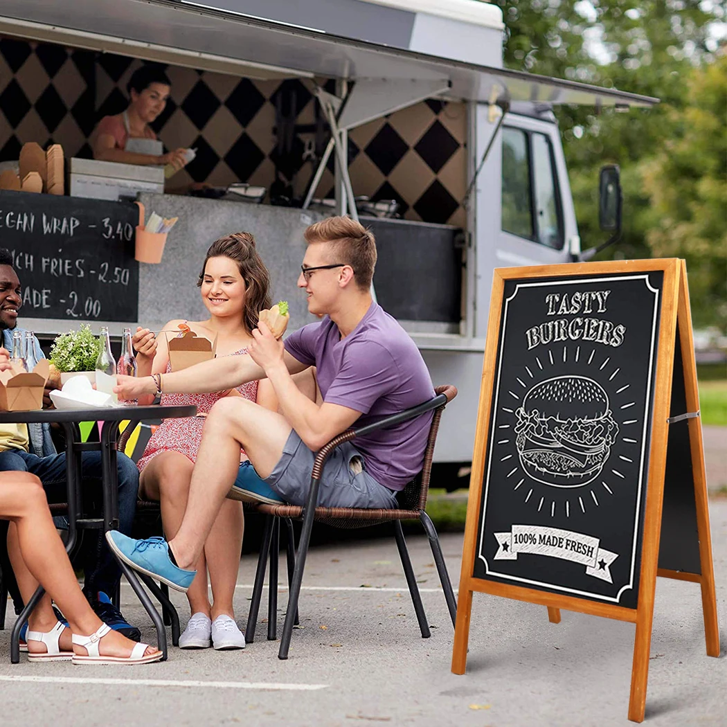 Outdoor Wooden Advertising Board Magnetic Double Sided Blackboard Chalkboard Display Stand Wood Easel with 2 Cleaning Cloths