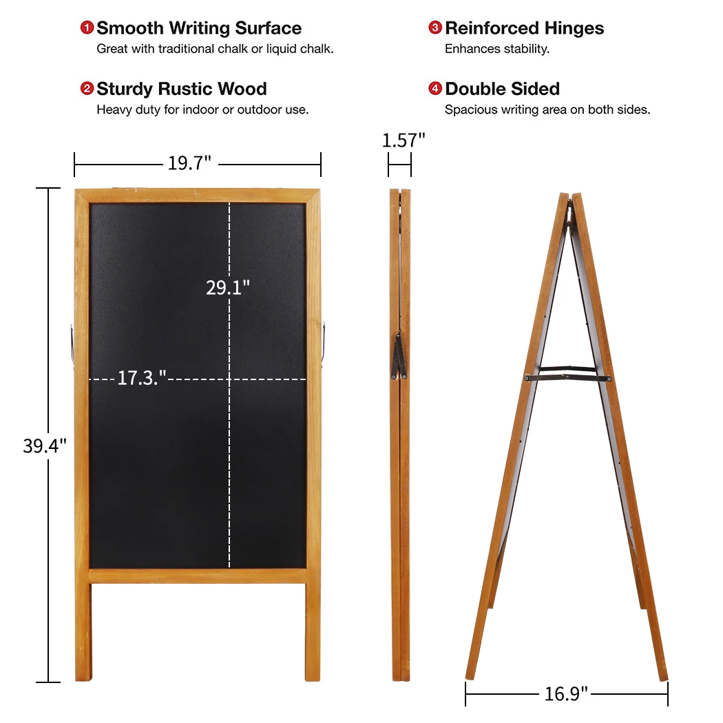 Outdoor Wooden Advertising Board Magnetic Double Sided Blackboard Chalkboard Display Stand Wood Easel with 2 Cleaning Cloths