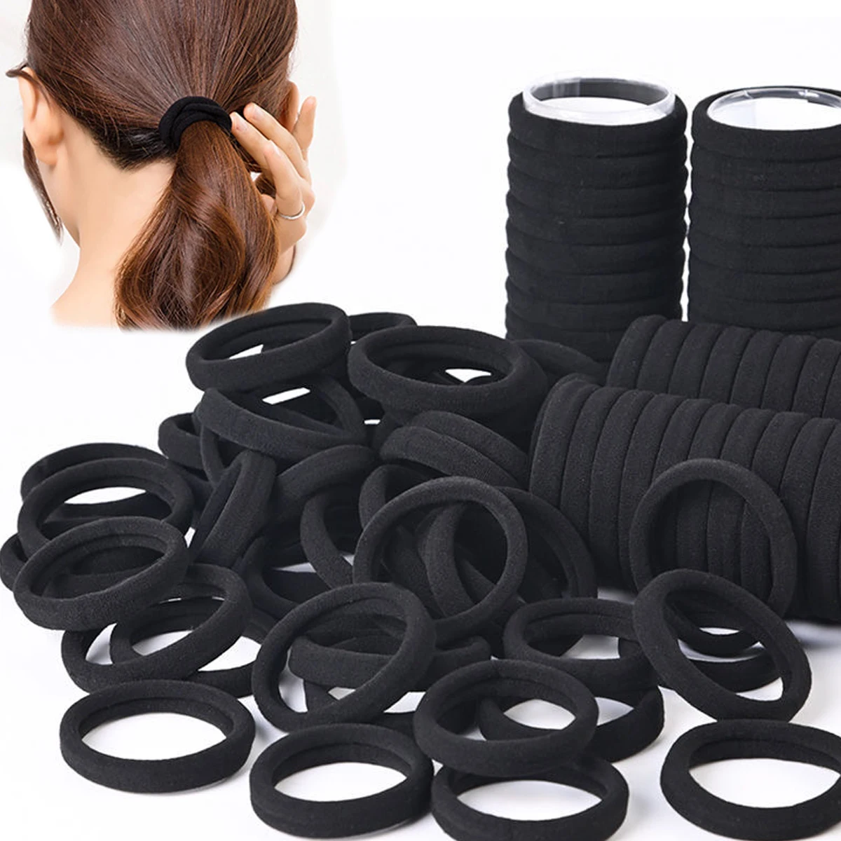 50/100 Pieces of Black and White Hair Bands, Women's Hair Bands, High-Elasticity Rubber Band Hair Bands
