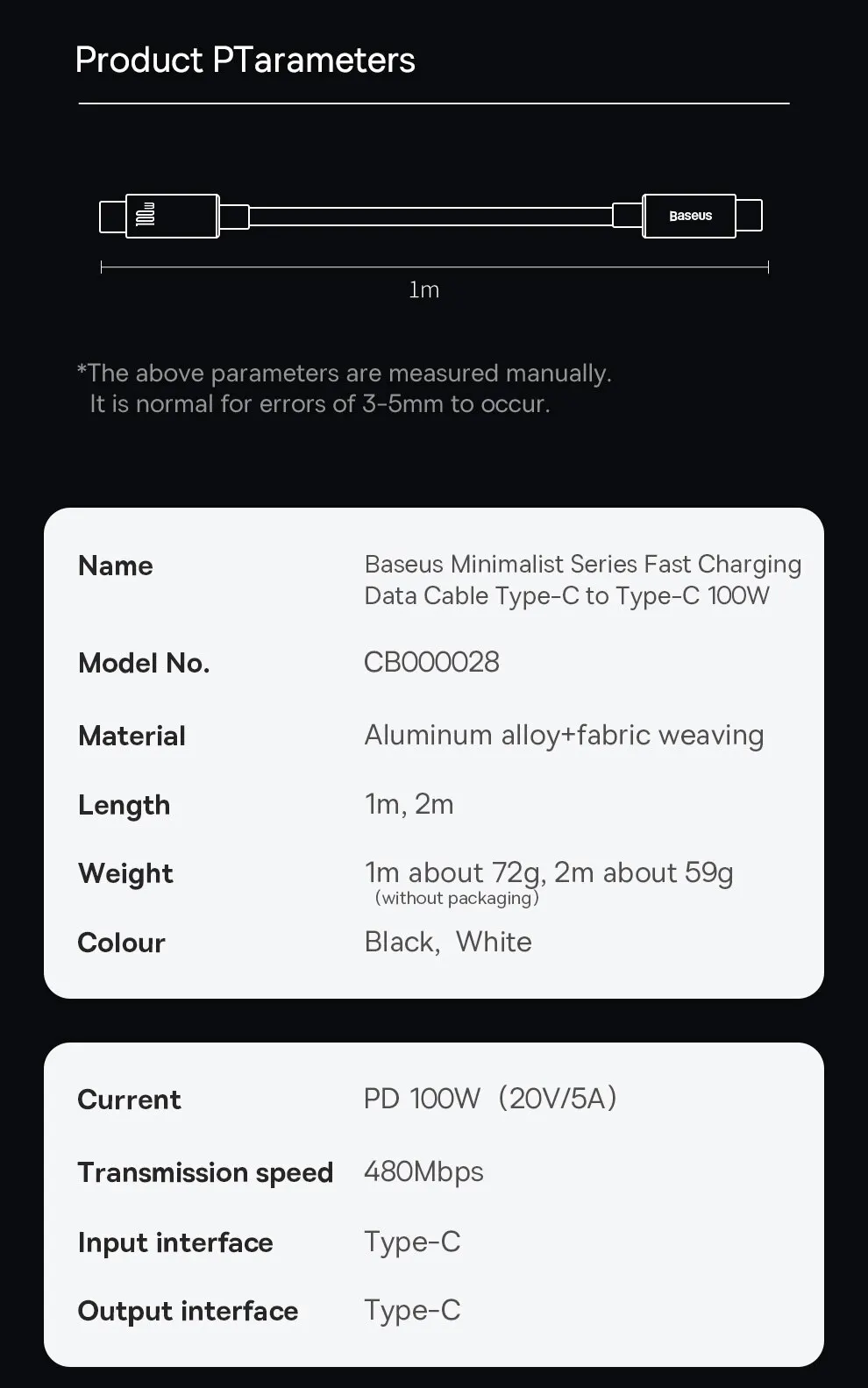 Baseus 100W USB C To Type C Cable For iPhone 16 15 Plus Pro Max PD Fast Charging Charger Cable For Macbook Xiaomi Samsung
