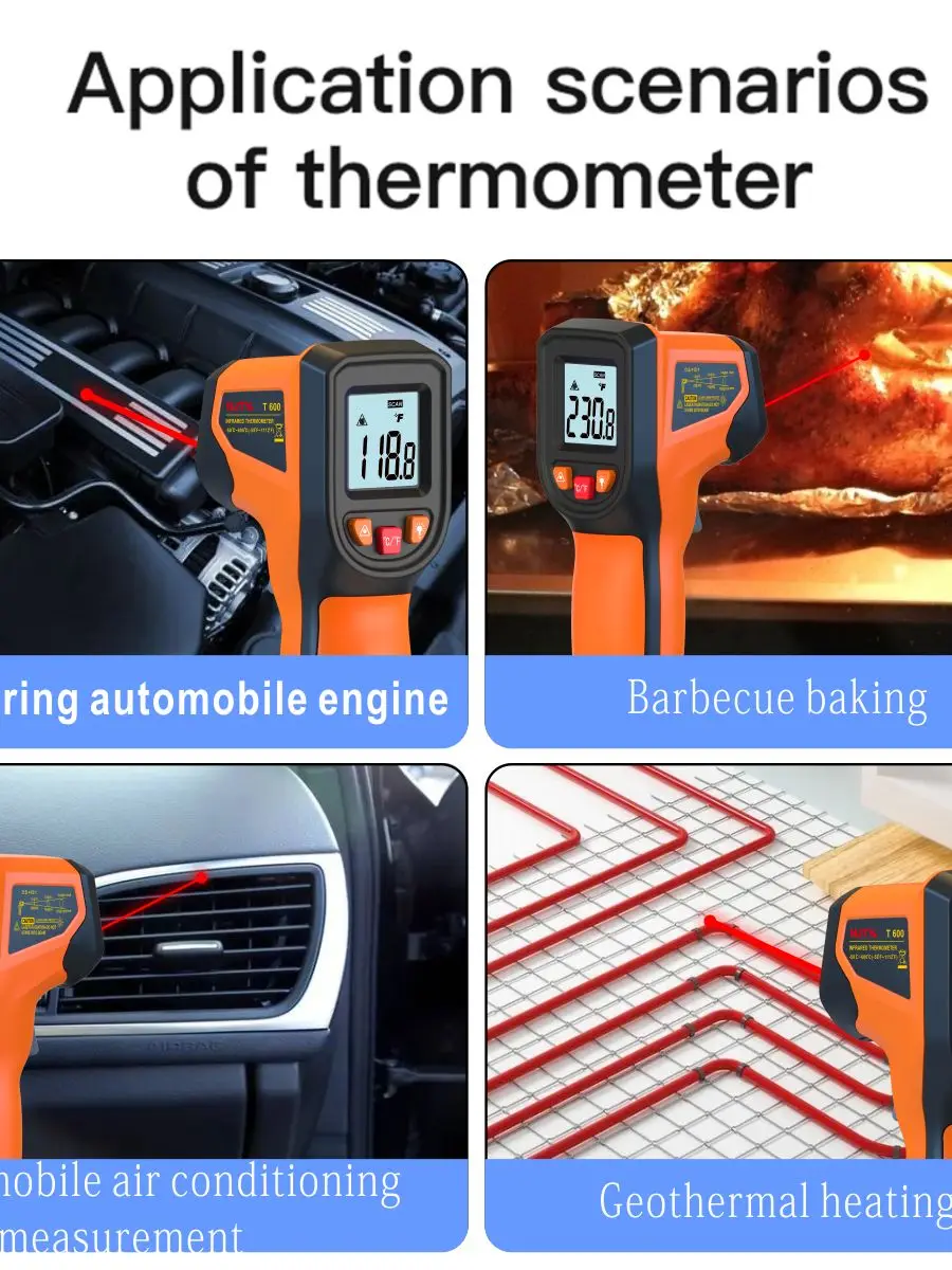 NJTY T600 Infrared Thermometer Handheld Heat Temperature For Cooking Tester Pizza Oven Grill & Engine - Laser Surface Temp Read