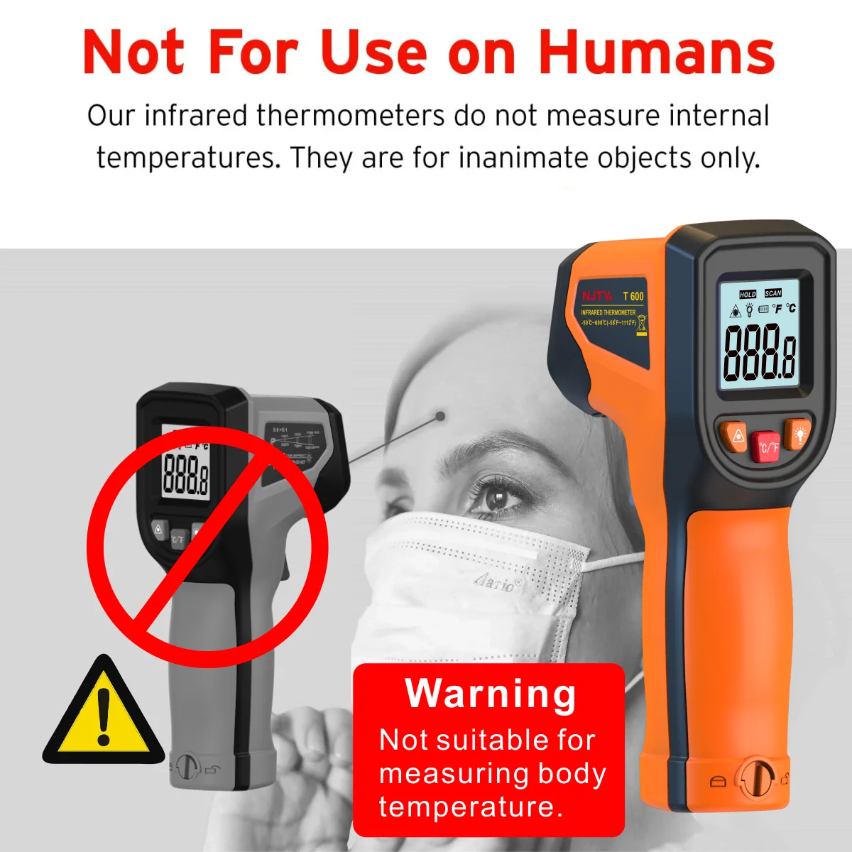 NJTY T600 Infrared Thermometer Handheld Heat Temperature For Cooking Tester Pizza Oven Grill & Engine - Laser Surface Temp Read