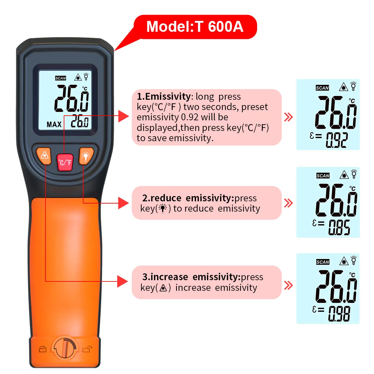 NJTY T600 Infrared Thermometer Handheld Heat Temperature For Cooking Tester Pizza Oven Grill & Engine - Laser Surface Temp Read