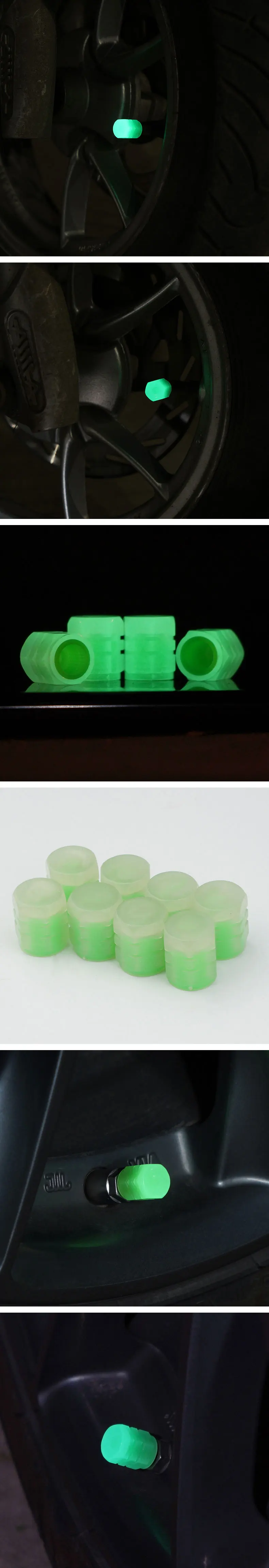 8PCS Luminous Valve Motorcycle Bicycle Bike Car Wheel Tyre Hub Cap Fluorescent Night GlowingLuminous Valve Stem Caps Decor