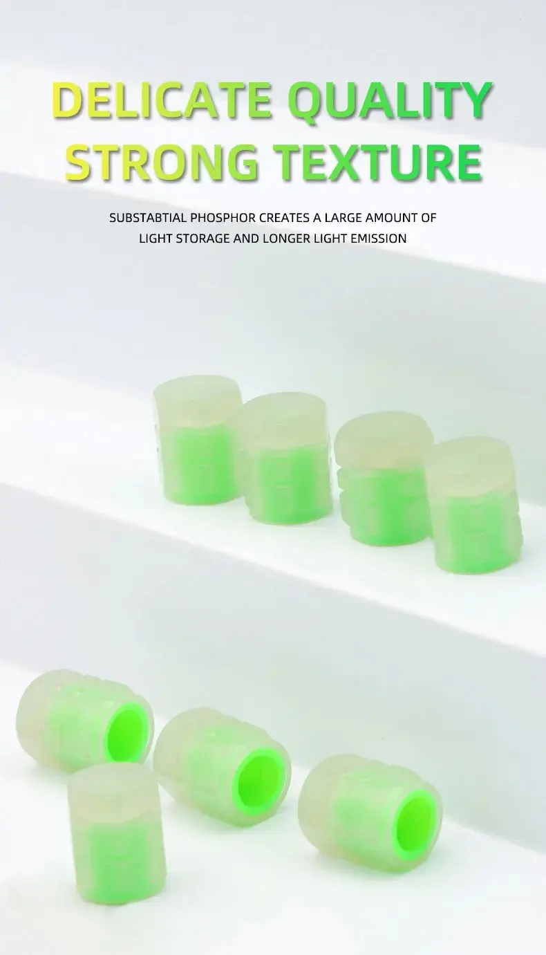 8PCS Luminous Valve Motorcycle Bicycle Bike Car Wheel Tyre Hub Cap Fluorescent Night GlowingLuminous Valve Stem Caps Decor