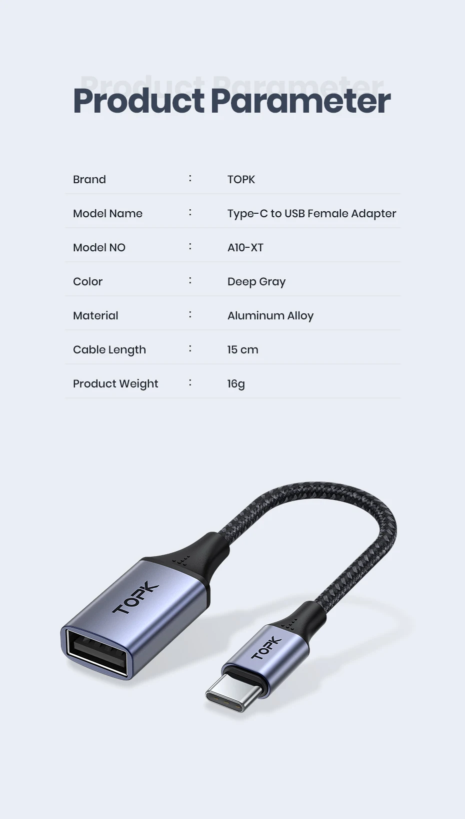 TOPK USB C to USB A Dapter OTG Cable Type C Male to USB 3.0 2.0 Female Cable for MacBook Pro Samsung Type C Adapter