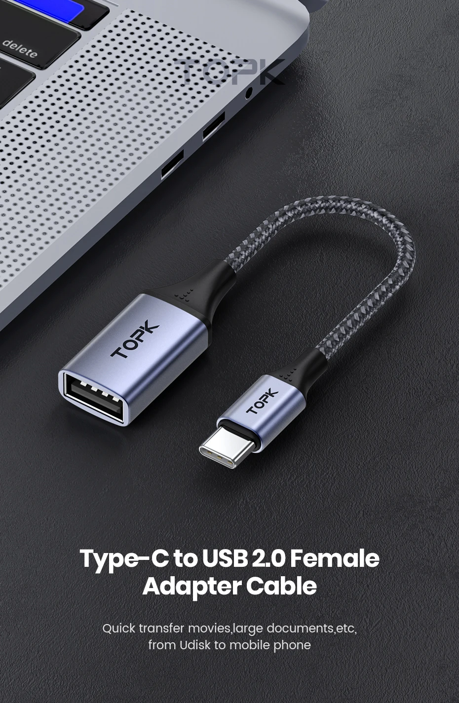 TOPK USB C to USB A Dapter OTG Cable Type C Male to USB 3.0 2.0 Female Cable for MacBook Pro Samsung Type C Adapter
