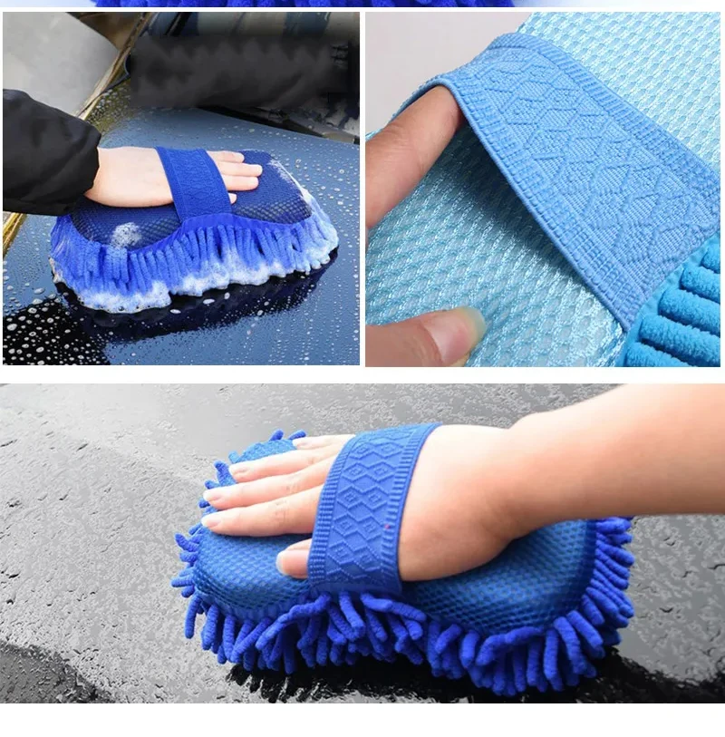 Chenille Car Wash Gloves Microfiber Wipe Car Sponge Scratch Free Car Wash Cleaning Coral Velvet Double-Sided Car Cleaning Tool