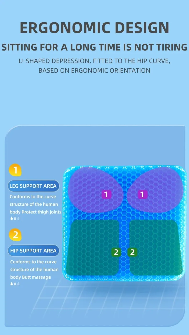 Gel Seat Cushion Summer Breathable Honeycomb Design For Pressure Relief Back Tailbone Pain - Home Office Wheelchair Chair Cars