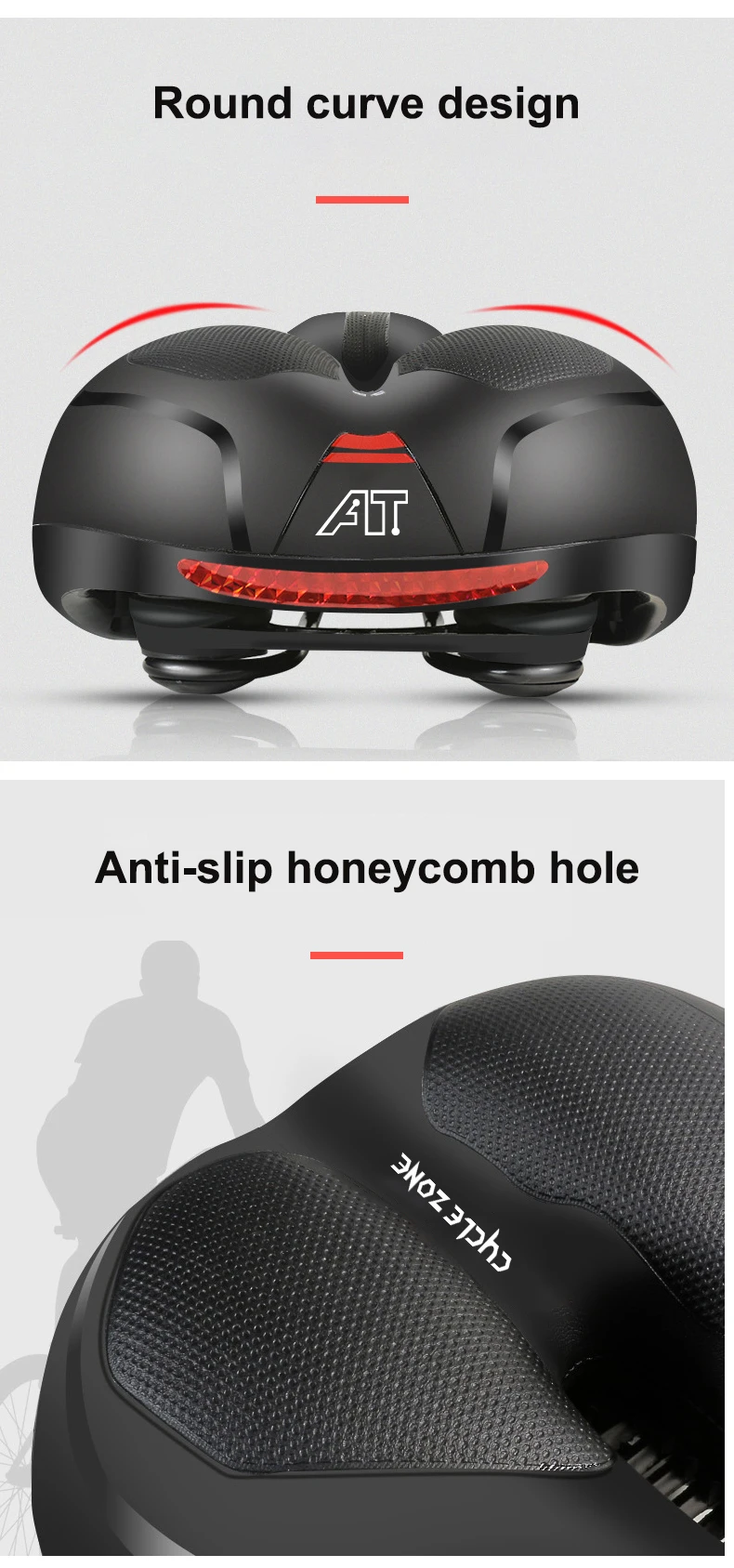 Hollow Breathable Bicycle Saddle Men Women MTB Road Bike Saddle Shock Absorbing Comfortable Big Butt Bike Seat Safety Warning
